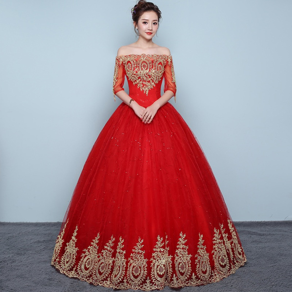 Red Romantic Vintage Gold Lace ...